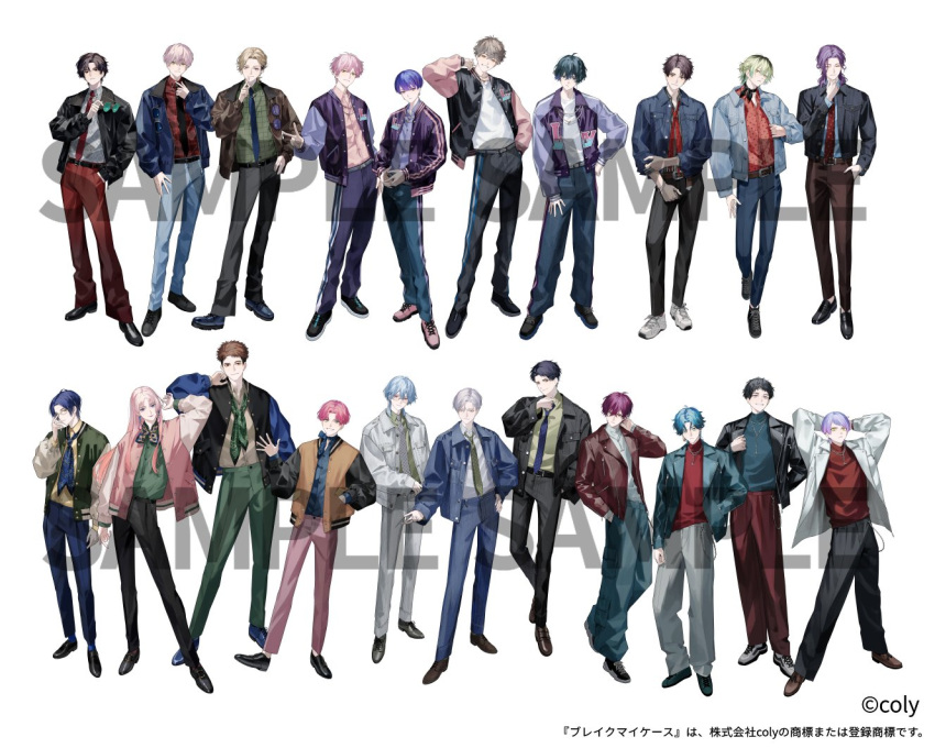 6+boys, :<, ^_^, adjusting_clothes, adjusting_eyewear, ahoge, aizawa_shinobu_(break_my_case), arima_kiho