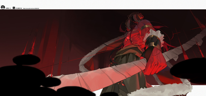 1boy, alcides_(fate), bow_(weapon), chain, chinese_commentary, commentary, covered_face, fate/strange_fake