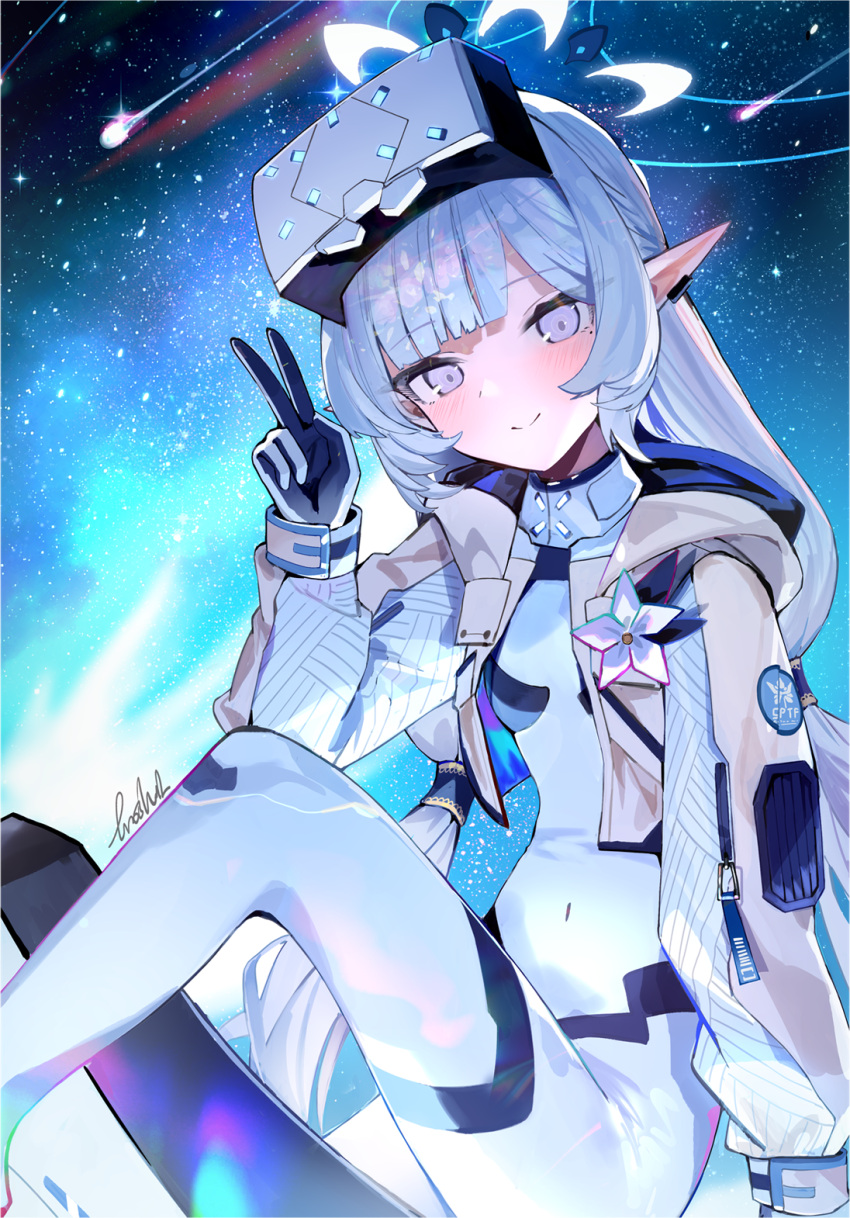 1girl, blue_archive, bodysuit, breasts, goggles, goggles_on_head, halo, highres