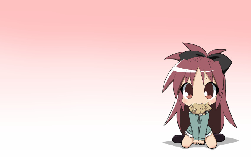fang, food, long_hair, mahou_shoujo_madoka_magica, osaragi_mitama, ponytail, red_eyes, red_hair