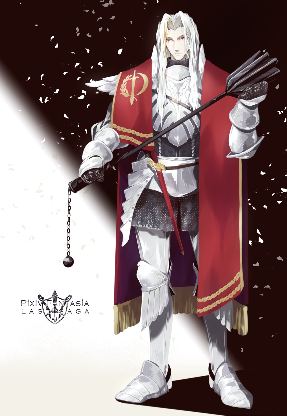 1boy, 398hajime, armor, boots, brown_eyes, copyright_name, daphnis_tertius_gigaud, full_body