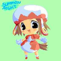 1girl, :d, bad_id, black_eyes, blush_stickers, brown_hair, brown_tail, chibi