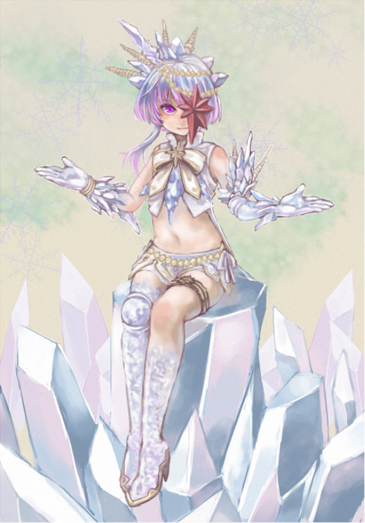 bow, crystal, gloves, hair_ornament, hairpin, leg_garter, midriff, multicolored_hair