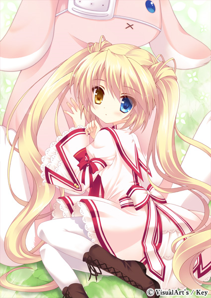 blue_eyes, boots, bunny, eyepatch, eyepatch_removed, heterochromia, long_hair, nakatsu_shizuru