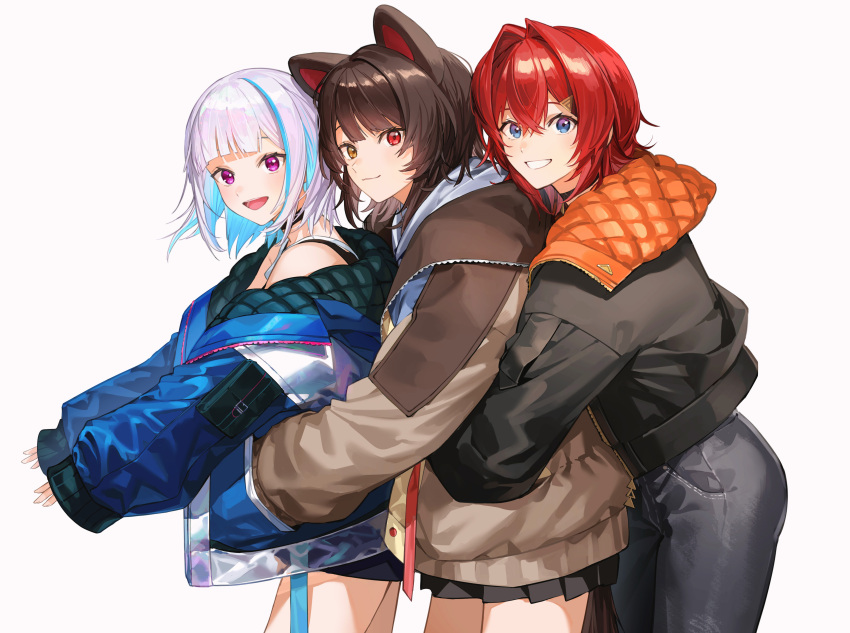3girls, :d, absurdres, ange_katrina, ange_katrina_(casual), animal_ears, bare_shoulders, black_choker