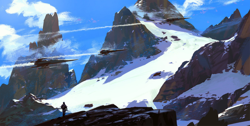 1other, blue_sky, clouds, commentary, day, english_commentary, from_behind, highres