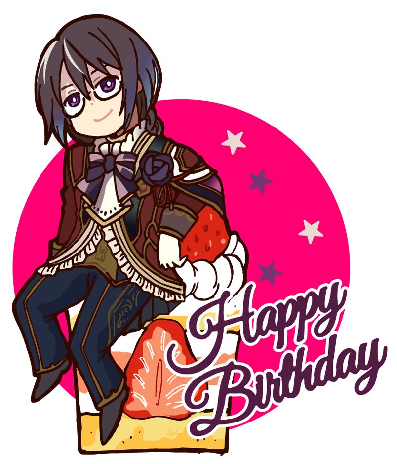 1boy, bad_id, bad_pixiv_id, black_hair, black_shoes, blue_pants, bright_pupils, cake