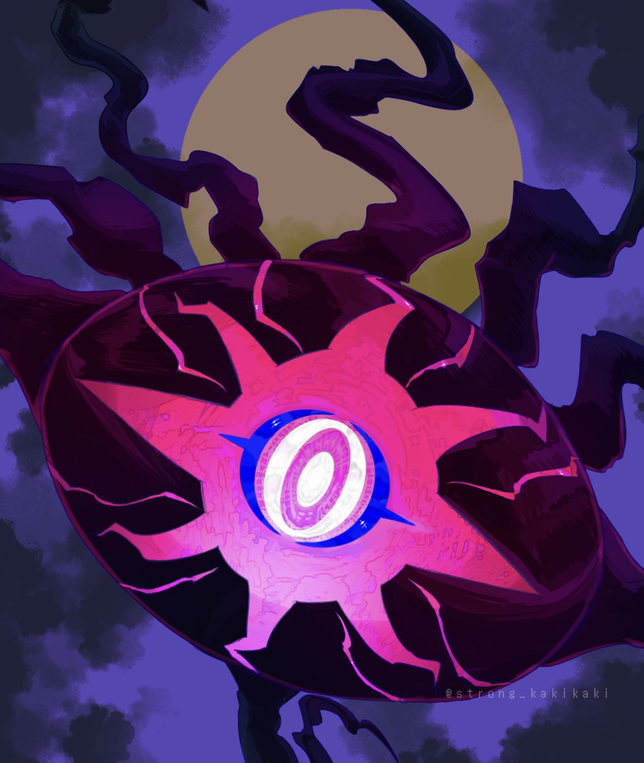 clouds, colored_sclera, commentary_request, darkrai, eclipse, floating, glowing, glowing_eye