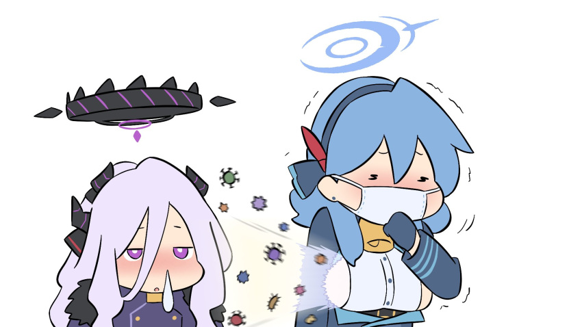 2girls, ahoge, ako_(blue_archive), bacteria, bell, blue_archive, blue_hair, blue_halo
