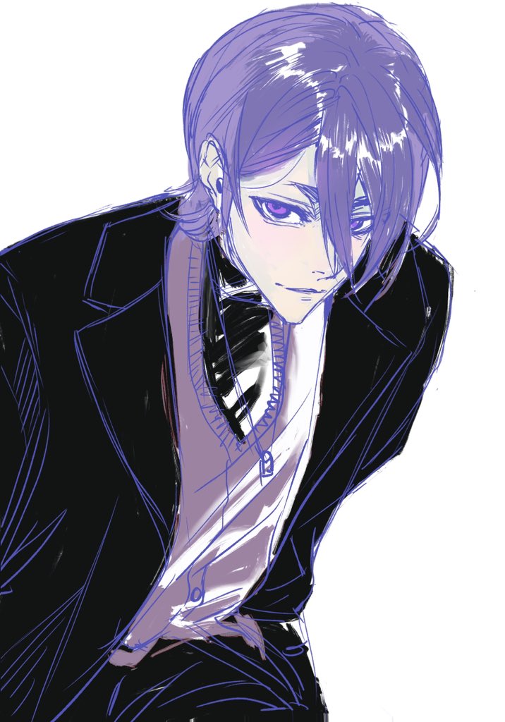 black_jacket, black_pants, black_shirt, blue_lock, commentary, hair_between_eyes, jacket, jewelry