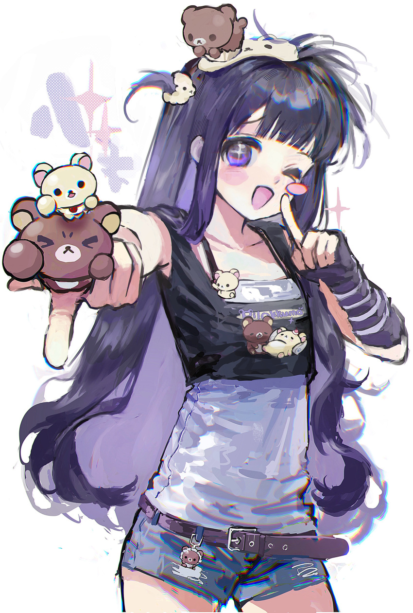 >_o, 1girl, ;d, absurdres, alternate_costume, arm_warmers, belt, belt_charm
