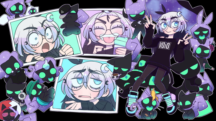 1girl, 6+others, aiming, aiming_at_viewer, alphena, alphena_(vtuber), banana_peel, bangs_pinned_back