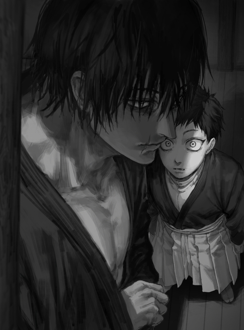 2boys, absurdres, aged_down, bh20647, collarbone, commentary, english_commentary, expressionless