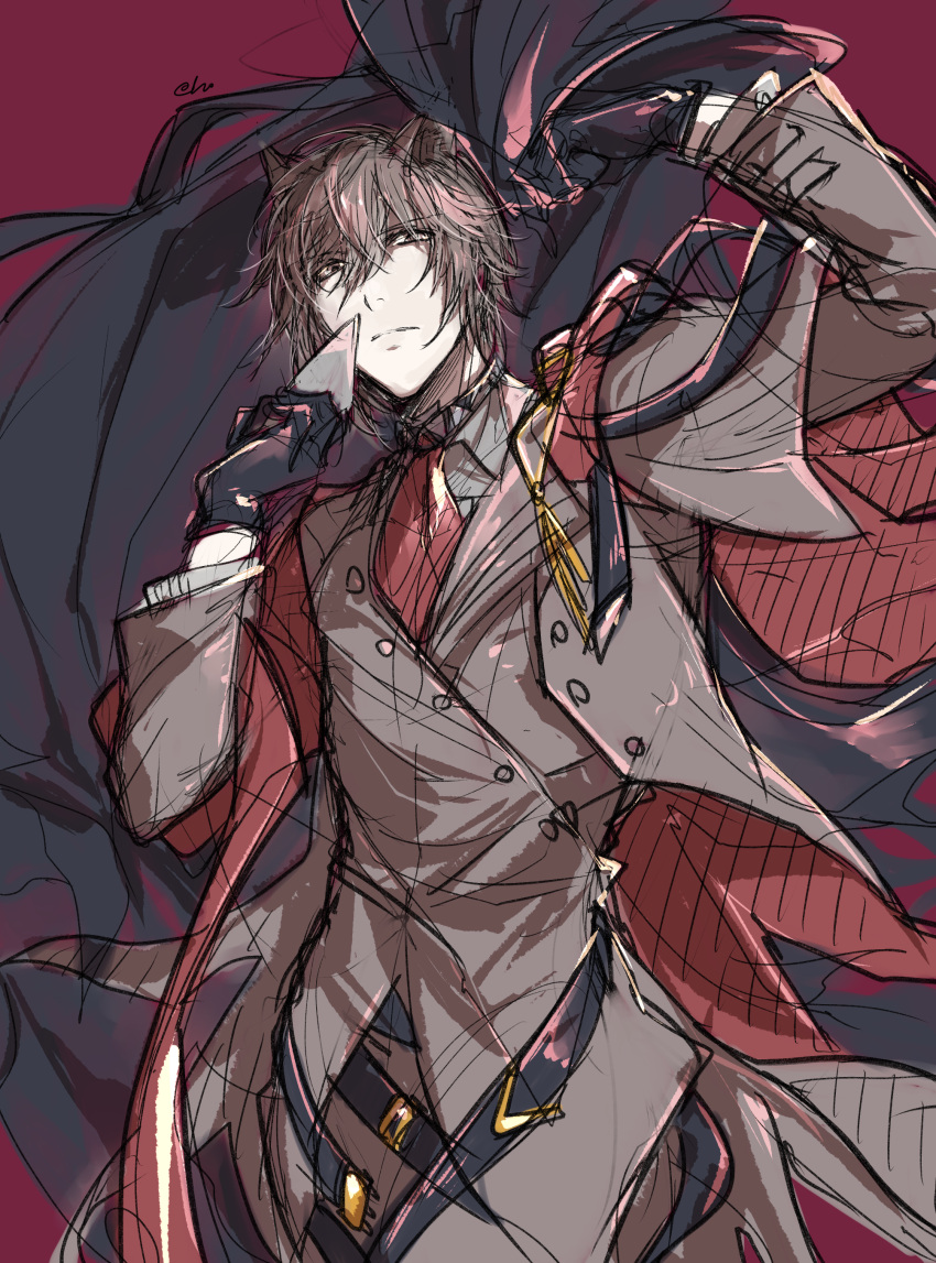 1boy, absurdres, animal_ears, arknights, black_gloves, black_hair, black_jacket, brown_eyes