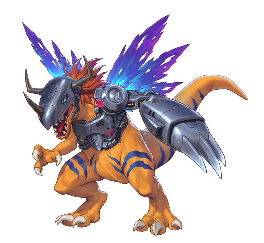 alfonsaurus, armor, breastplate, claws, commentary, cyborg, digimon, digimon_(creature)