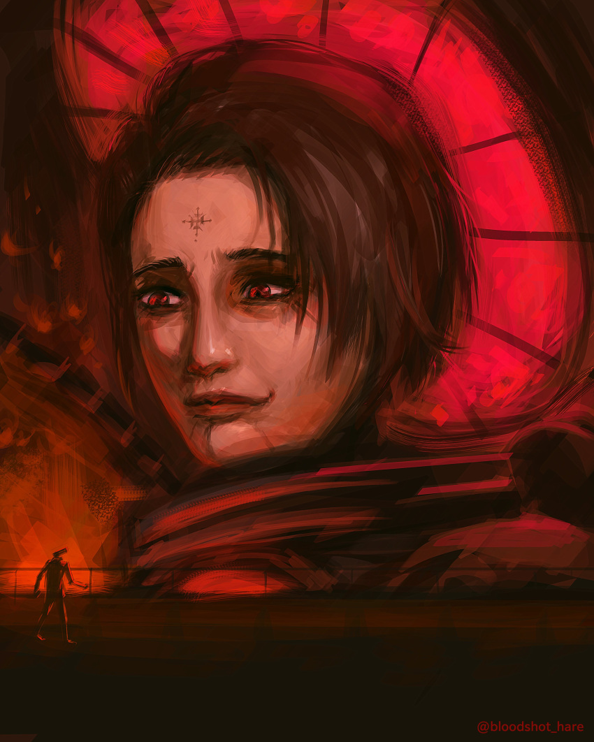 1boy, 1girl, @_(symbol), absurdres, artist_name, bloodshot_hare, brown_hair, camera_man_(character)