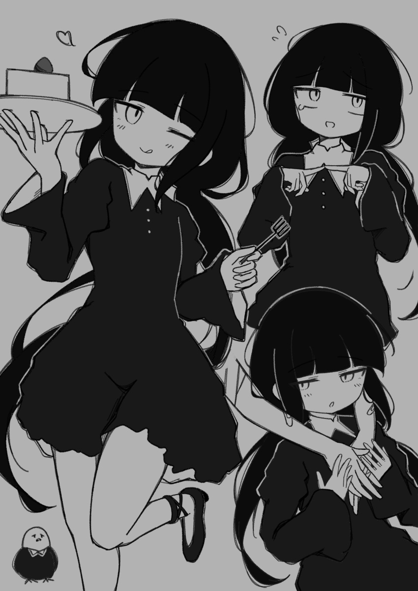 1girl, :q, absurdres, arms_around_neck, averting_eyes, bird, blunt_bangs, blush