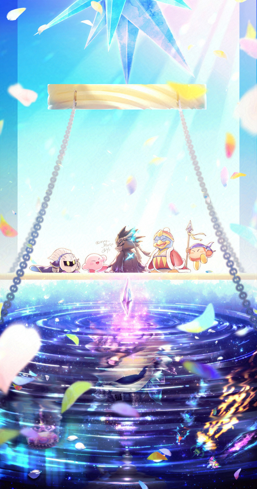 absurdres, armor, bandana, bandana_waddle_dee, black_jacket, blue_bandana, blue_fire, blush_stickers