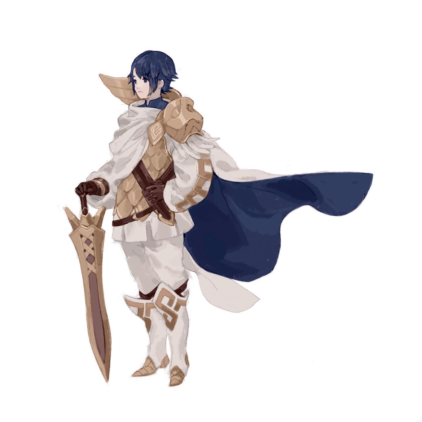 1boy, alfonse_(fire_emblem), armor, blue_hair, c3ure, cape, fire_emblem, fire_emblem_heroes