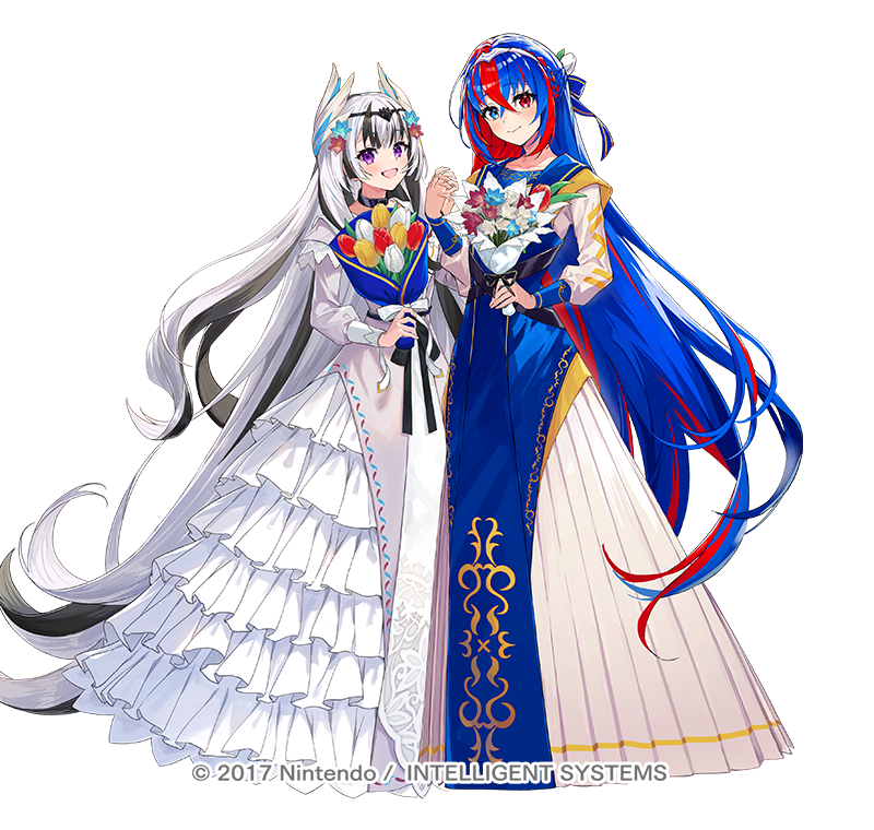 2girls, aerial_fireworks, black_collar, black_hair, blue_dress, blue_eyes, blue_hair, blush