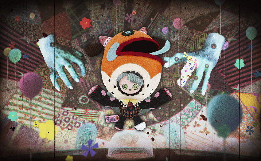 abstract, abstract_background, artist_request, balloon, chair, commentary, creature, creature_focus