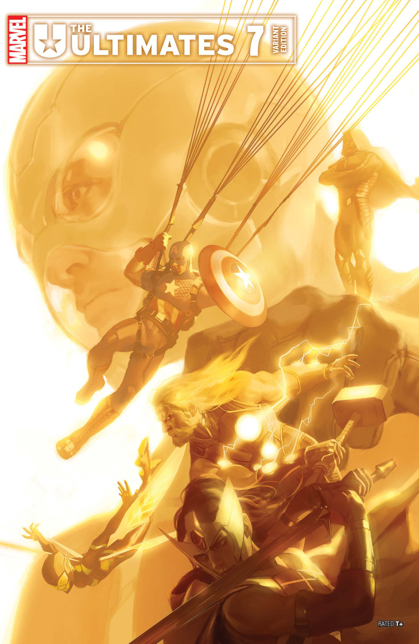2girls, absurdres, alternate_universe, ant-man_(series), beard, bracer, cape, captain_america