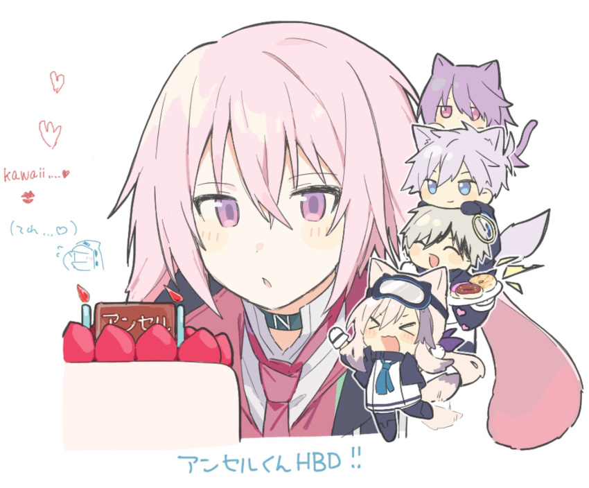 >_<, 1other, 2girls, 3boys, adnachiel_(arknights), animal_ears, ansel_(arknights), arknights
