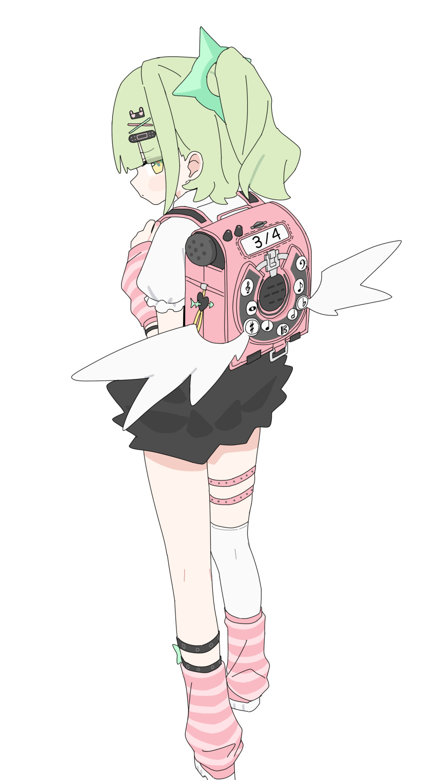 1girl, absurdres, ame_miya_ta, angel_wings, ankle_strap, arm_warmers, backpack, bag