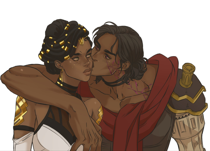 2girls, arcane:_league_of_legends, arm_around_shoulder, armor, bare_shoulders, brown_eyes, brown_hair, collarbone