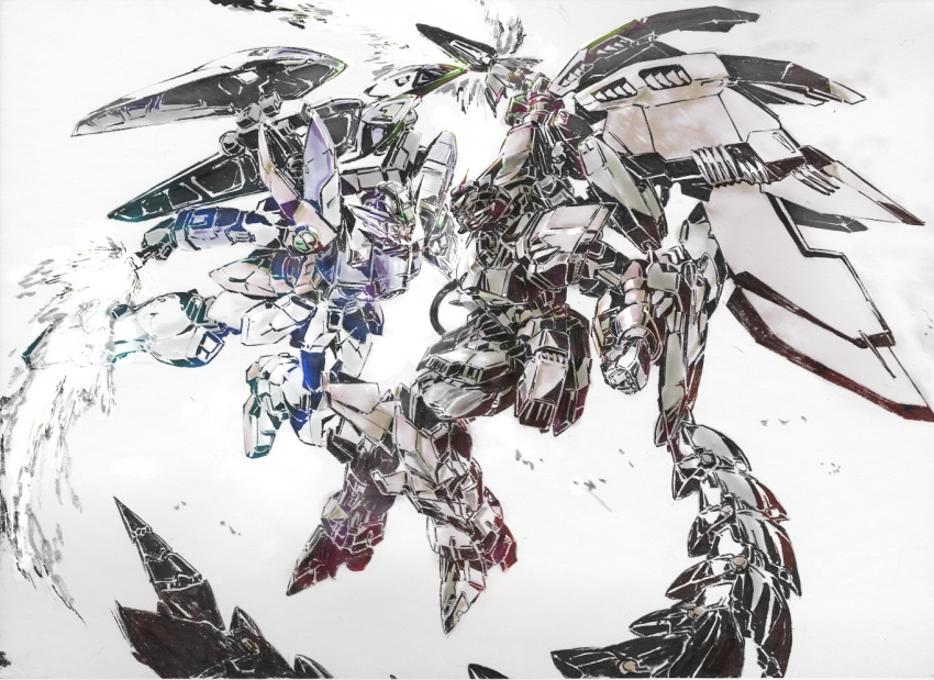 calligraphy_brush_(medium), energy_sword, graphite_(medium), gundam, gundam_epyon, gundam_wing, koukaku, mecha