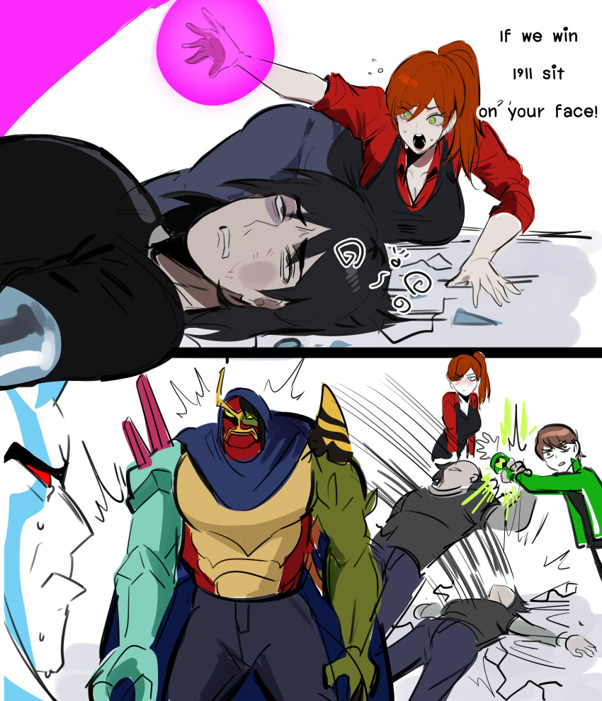 1girl, 2boys, absurdres, alien, ben_10, ben_10:_alien_force, ben_10:_ultimate_alien, ben_tennyson