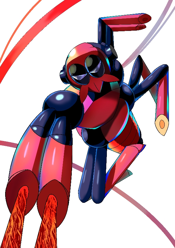 alternate_color, commentary_request, full_body, no_humans, omega_takai, pokemon, pokemon_(creature), shiny_pokemon, simple_background, solo, spidops, violet_eyes, white_background