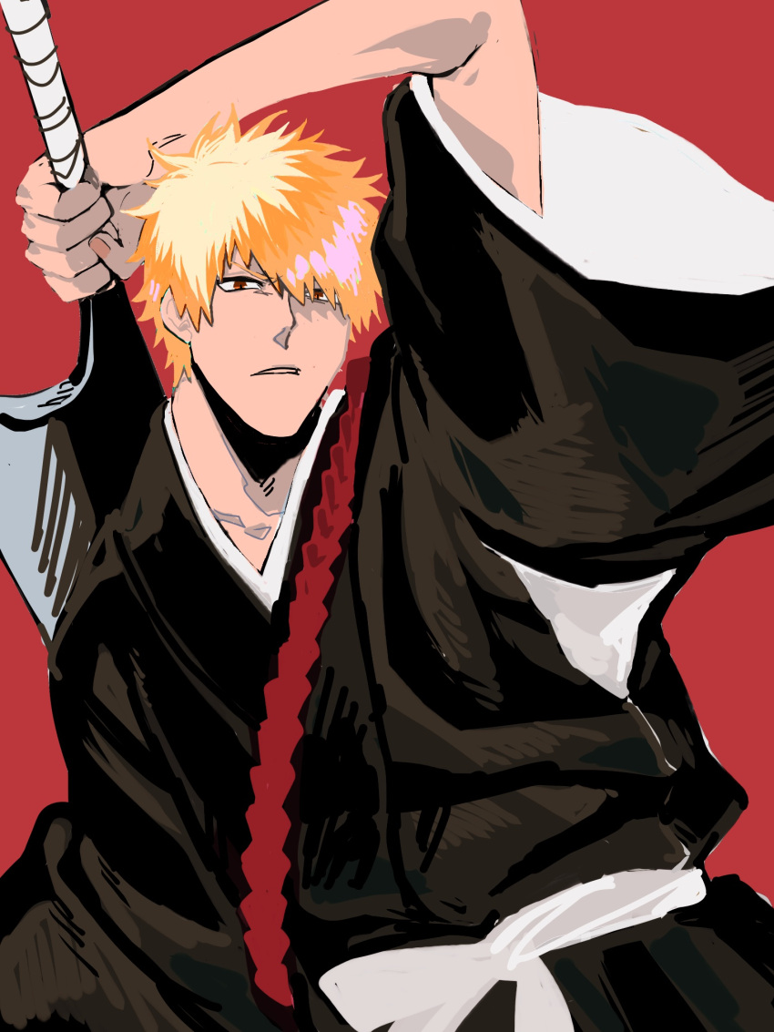 1boy, a_nzi_end, arm_up, bleach, commentary_request, highres, japanese_clothes, kimono