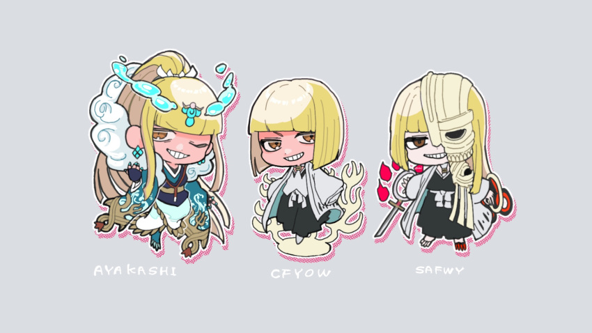1boy, a_nzi_end, bleach, blonde_hair, brown_eyes, chibi, chibi_only, commentary_request