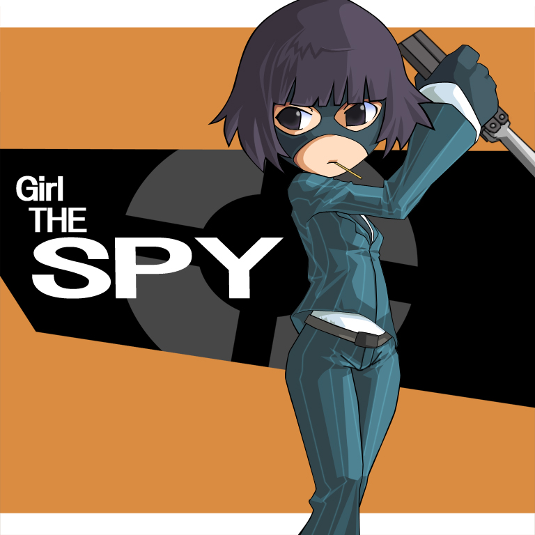 black_eyes, black_hair, bob_cut, cigarette, english, genderswap, knife, mask
