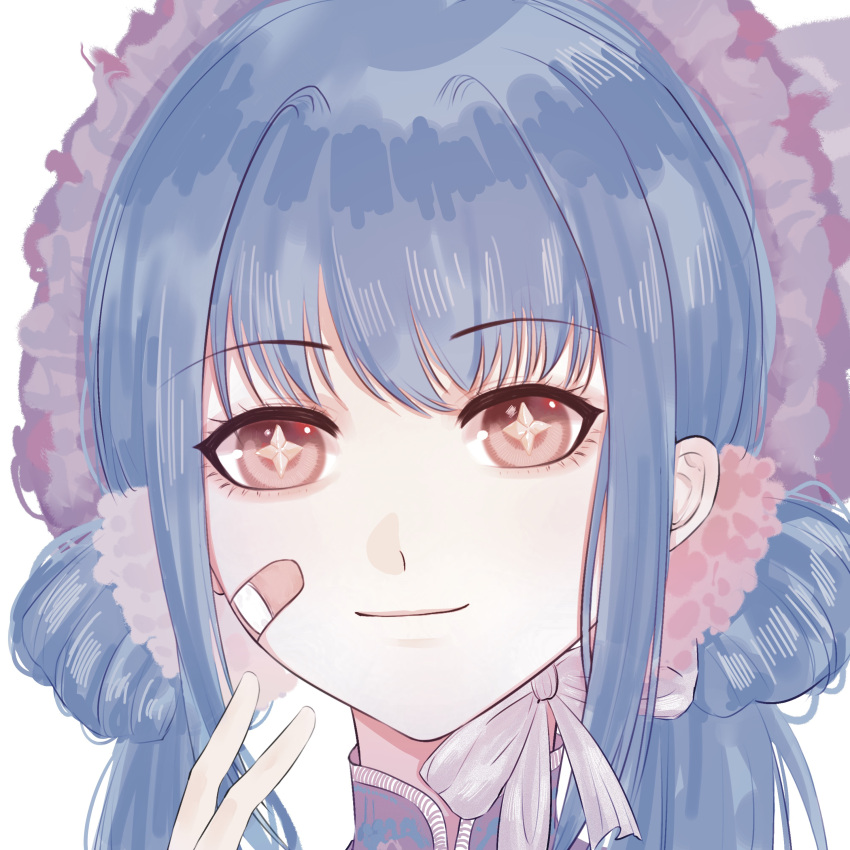 +_+, 1girl, absurdres, bandaid, bandaid_on_cheek, bandaid_on_face, bling_(infinity_nikki), blue_hair