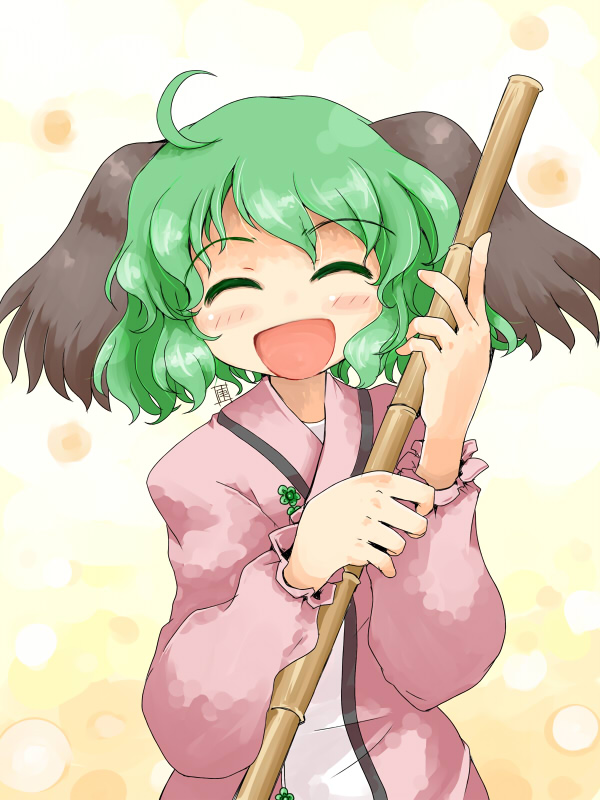 ^_^, ahoge, animal_ears, bamboo_broom, blush, broom, bust, closed_eyes