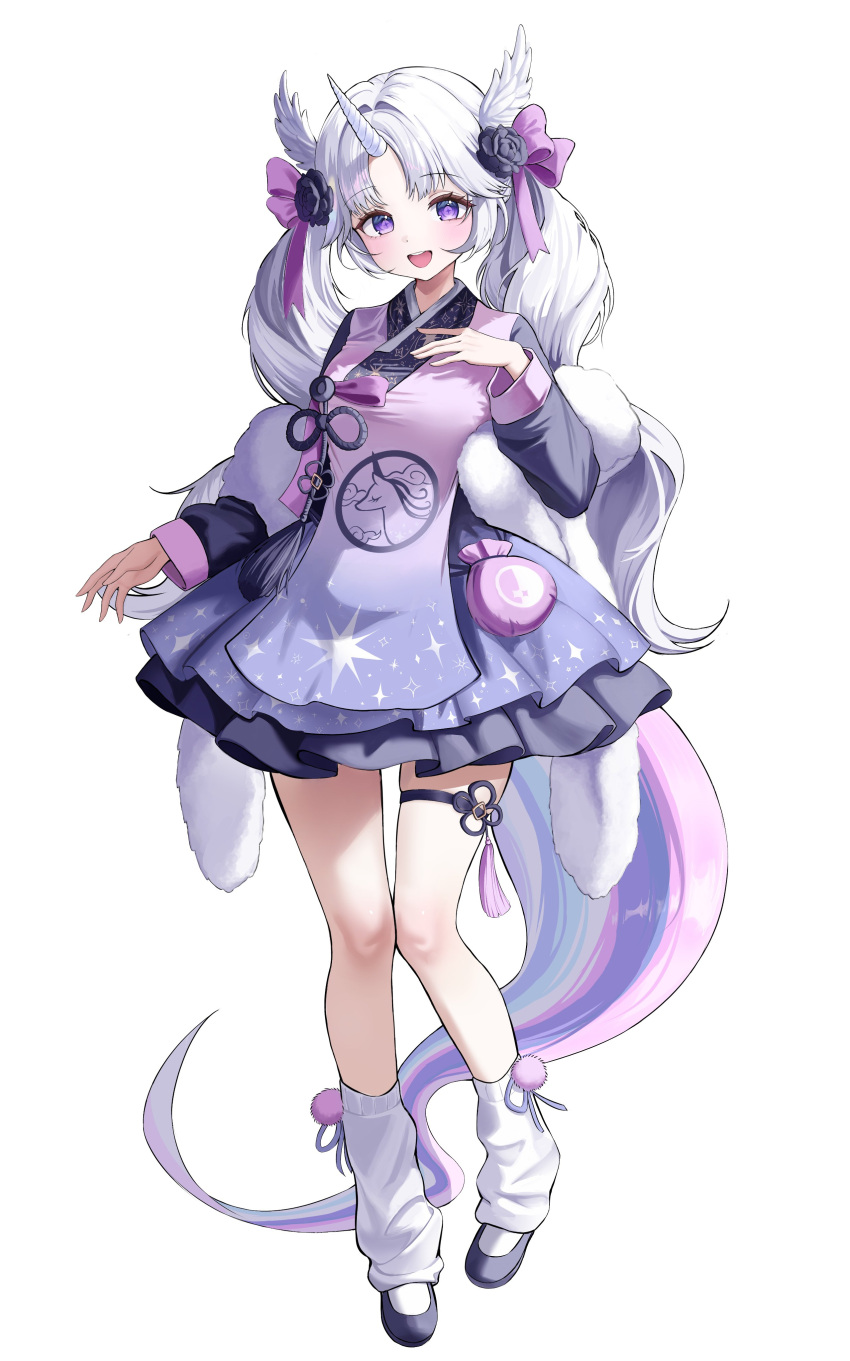 1girl, absurdres, apron, ayatsuno_yuni, black_dress, black_flower, black_shoes, bokjumeoni