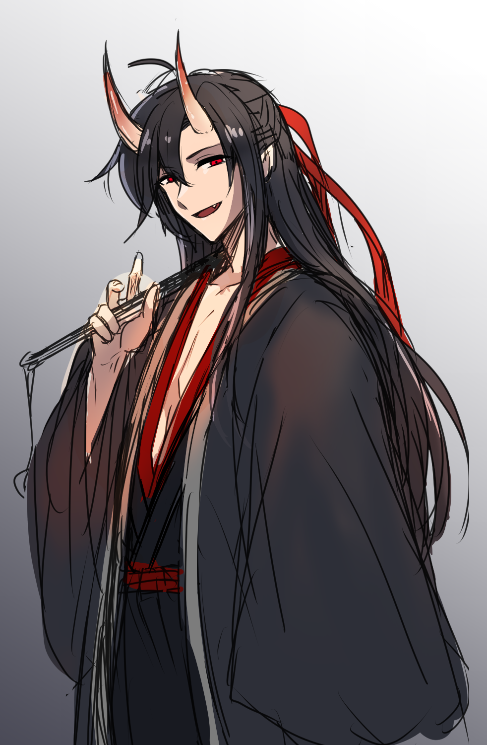 1boy, ahoge, aslle, black_hair, black_hanfu, chenqing_flute, chinese_clothes, coat
