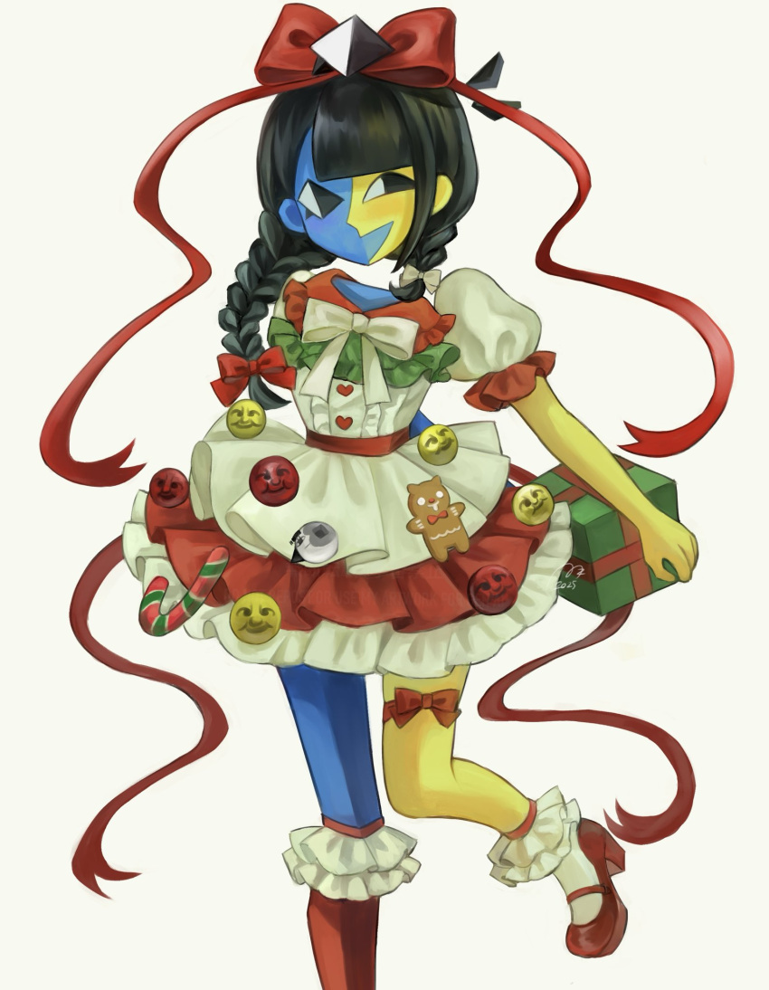 1girl, asymmetrical_hair, bow, braid, character_ornament, dress, ena_(ena), ena_(series)