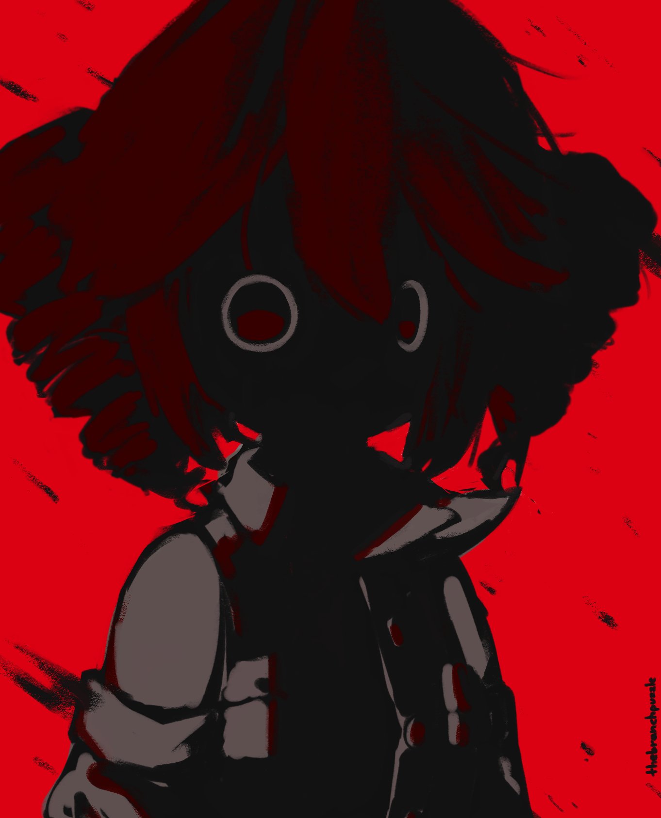 1girl, branchpuzzle, collared_shirt, detached_sleeves, drill_hair, eyes_in_shadow, hashtag-only_commentary, highres