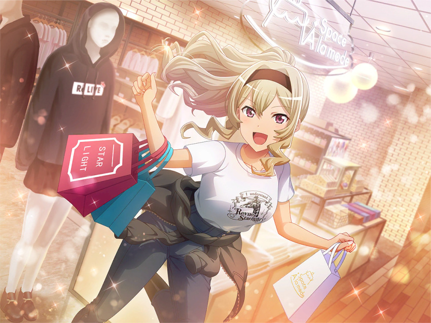 1girl, animate_(company), bag, black_hairband, black_hoodie, black_jacket, black_pants, brown_hair