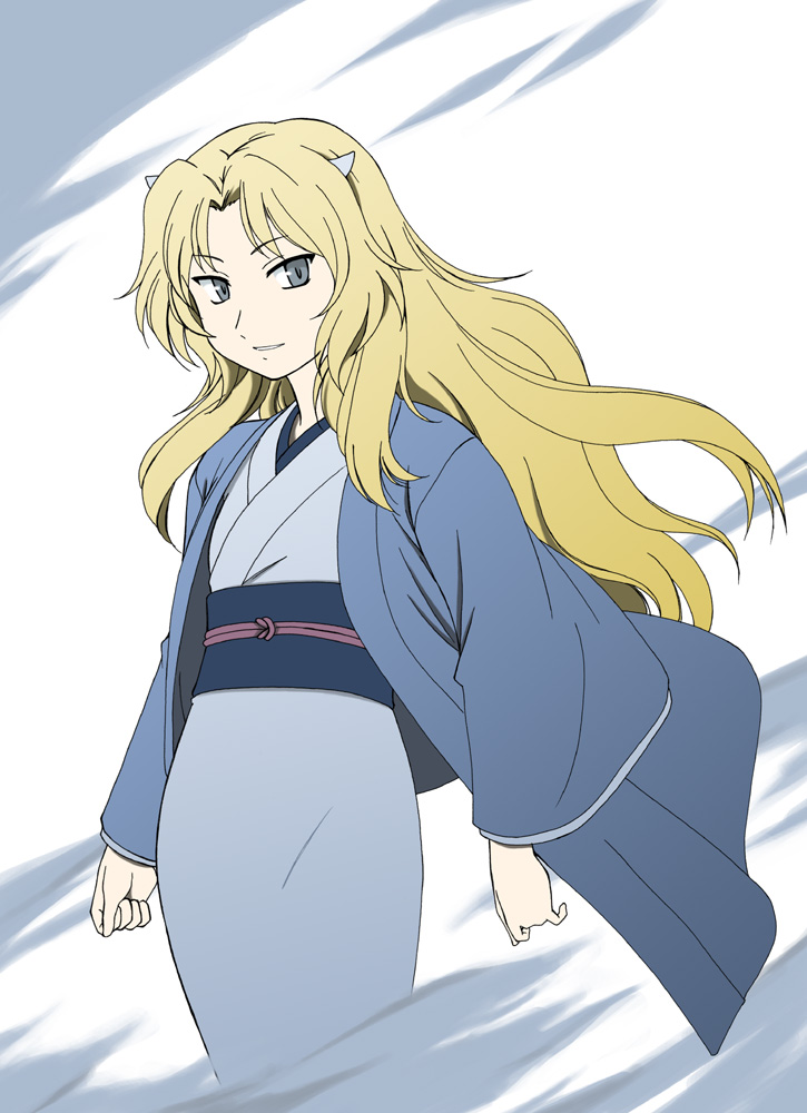 grey_eyes, horns, japanese_clothes, kimono, long_hair, natsume_yuujinchou, sasafune, wanyan_aguda