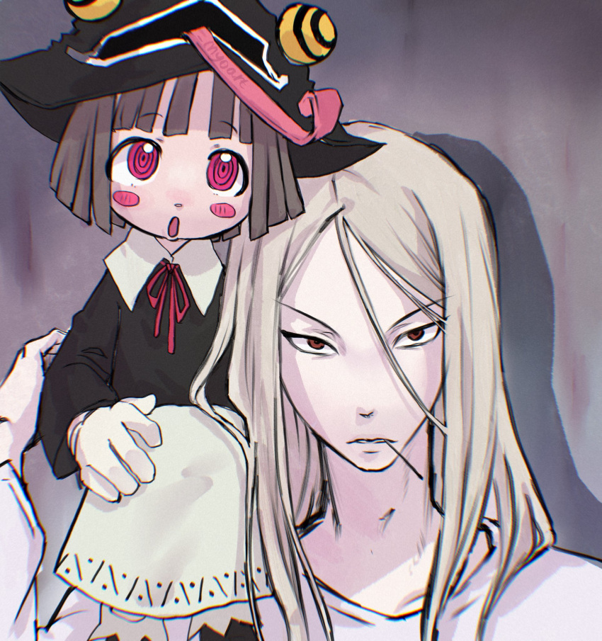 1boy, 1girl, angela_leon, blonde_hair, blush_stickers, brown_hair, child, hashtag-only_commentary