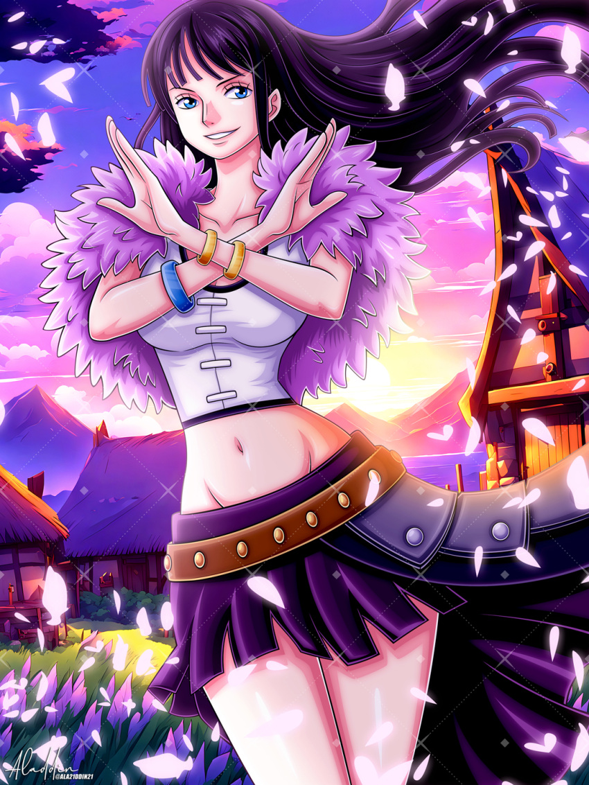 1girl, aladdin_(ala21ddin21), belt, black_hair, black_skirt, blue_eyes, blunt_bangs, bracelet