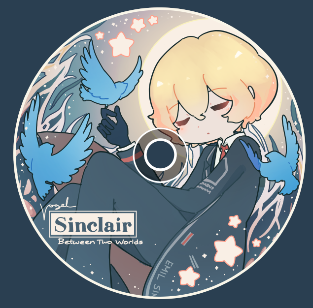 1boy, bird, black_coat, black_gloves, black_pants, black_sleeves, blonde_hair, blue_bird
