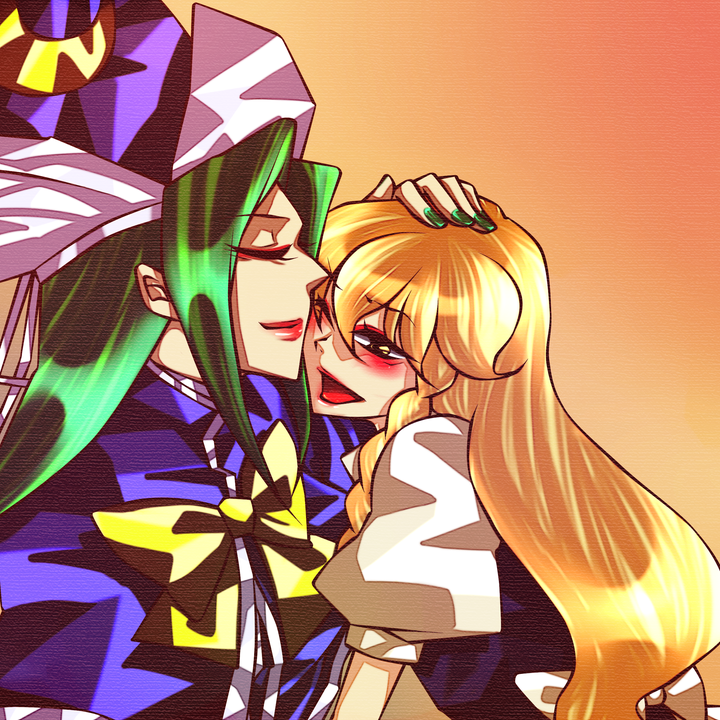 bow, braid, discharge_cycle, green_hair, hat, kirisame_marisa, long_hair, mima