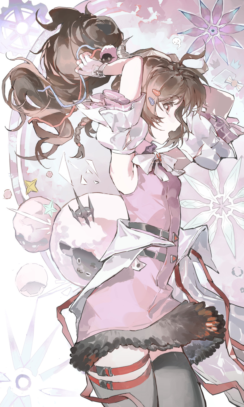 1girl, absurdres, ardelia_(arknights), arknights, arknights:_endfield, armpits, arms_up, black_thighhighs