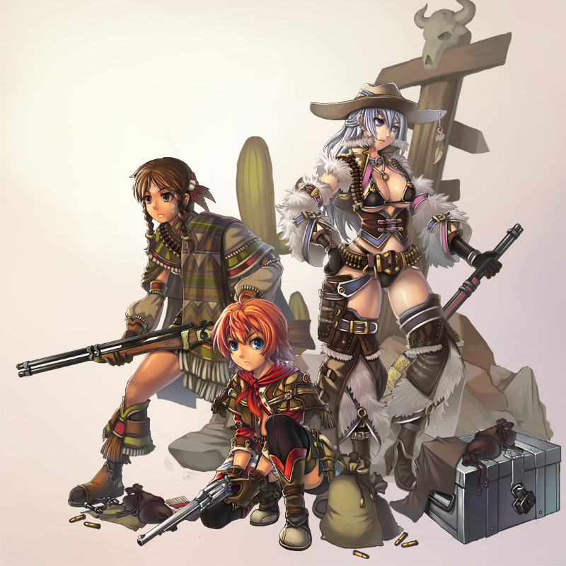 ahoge, ammunition_belt, bikini_top, blue_eyes, bolero, boots, braid, breasts