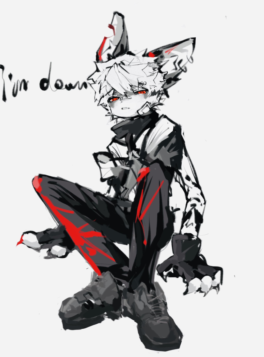 1boy, animal_ears, black_collar, black_gloves, collar, full_body, furry, furry_male